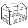 Full Size Metal Bed House Bed Frame With Fence, For Kids, Teens, Girls, Boys,Black Black Metal