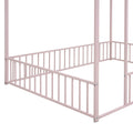 Full Size Metal Bed House Bed Frame With Fence, For Kids, Teens, Girls, Boys,Pink Pink Metal