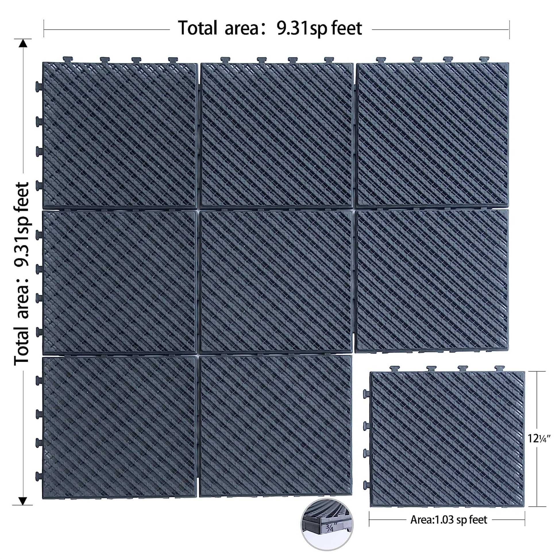 Patio Interlocking Deck Tiles, 12"X12" Square Composite Decking Tiles, Four Slat Plastic Outdoor Flooring Tile All Weather For Balcony Porch Backyard, Dark Gray, Pack Of 36 Dark Gray Plastic