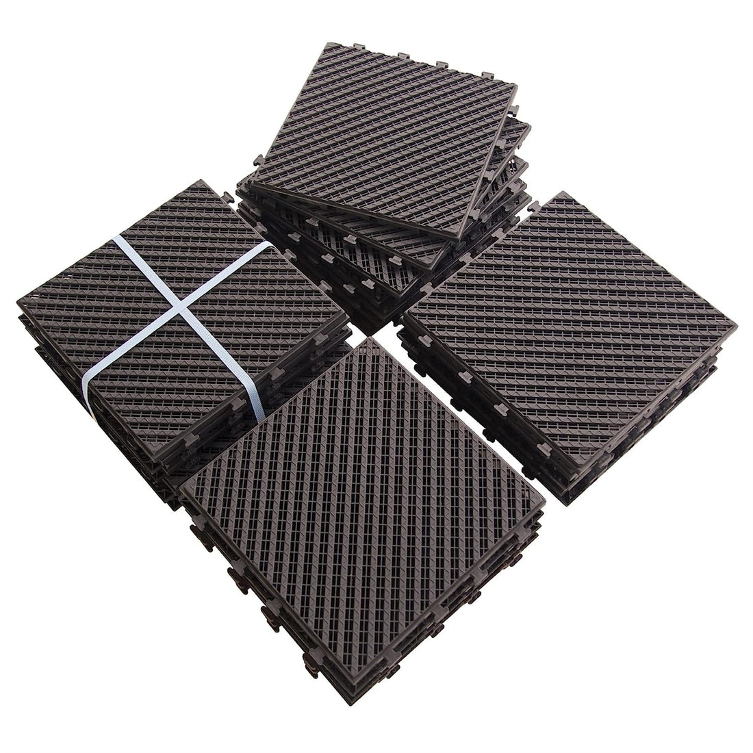 Patio Interlocking Deck Tiles, 12"X12" Square Composite Decking Tiles, Four Slat Plastic Outdoor Flooring Tile All Weather For Balcony Porch Backyard, Dark Brown, Pack Of 9 Dark Brown Plastic