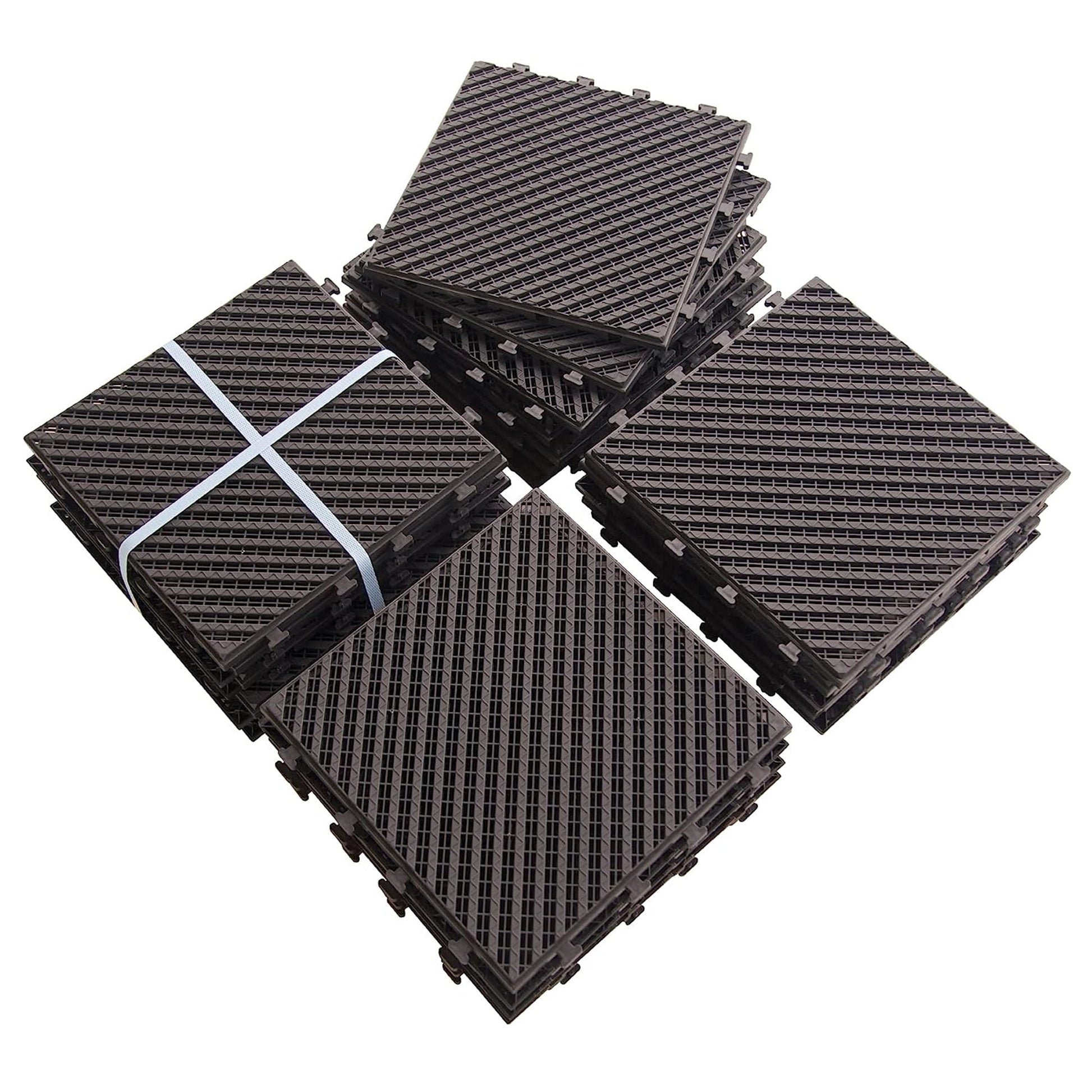 Patio Interlocking Deck Tiles, 12"X12" Square Composite Decking Tiles, Four Slat Plastic Outdoor Flooring Tile All Weather For Balcony Porch Backyard, Dark Brown, Pack Of 9 Dark Brown Plastic