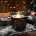 28Inch Wicker Square Fire Pit Table Black Brown Rattan