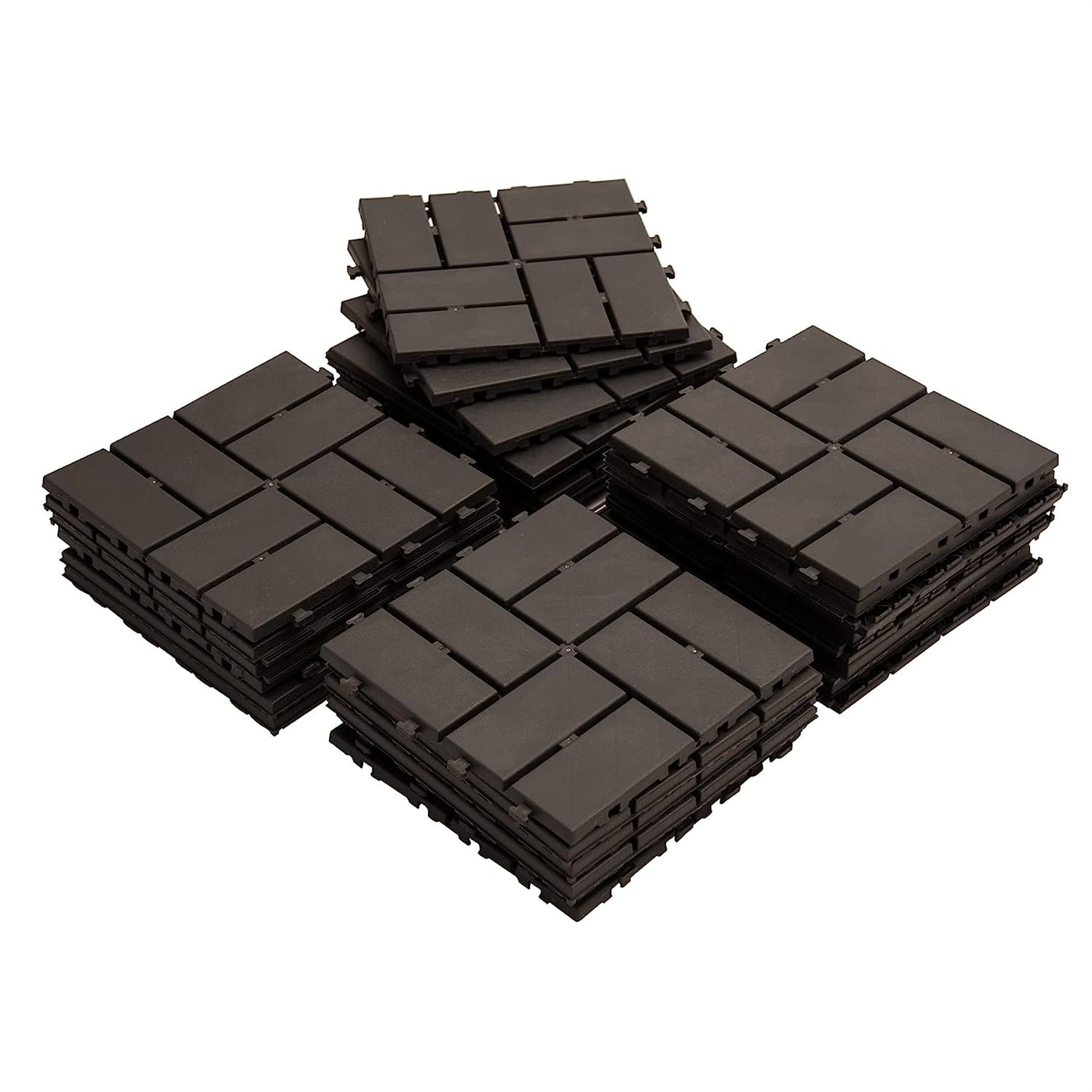 Patio Interlocking Deck Tiles, 12"X12" Square Composite Decking Tiles, Four Slat Plastic Outdoor Flooring Tile All Weather For Balcony Porch Backyard, Brown, Pack Of 44 Brown Plastic