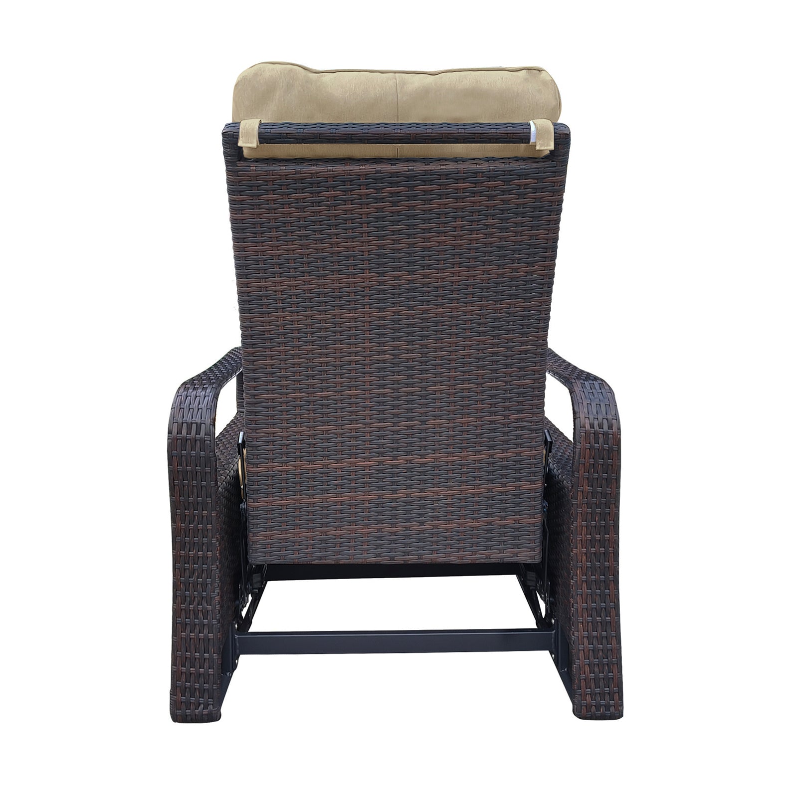 Outdoor Recliner, Automatic Adjustable Wicker Lounge Recliner Chair With Comfy Thicken Cushion, All Weather Aluminum Frame, Brown Wicker Khaki Cushion Yes Lounge Khaki Rust Resistant Frame Fade Resistant Cushion Garden & Outdoor Classic Complete Patio