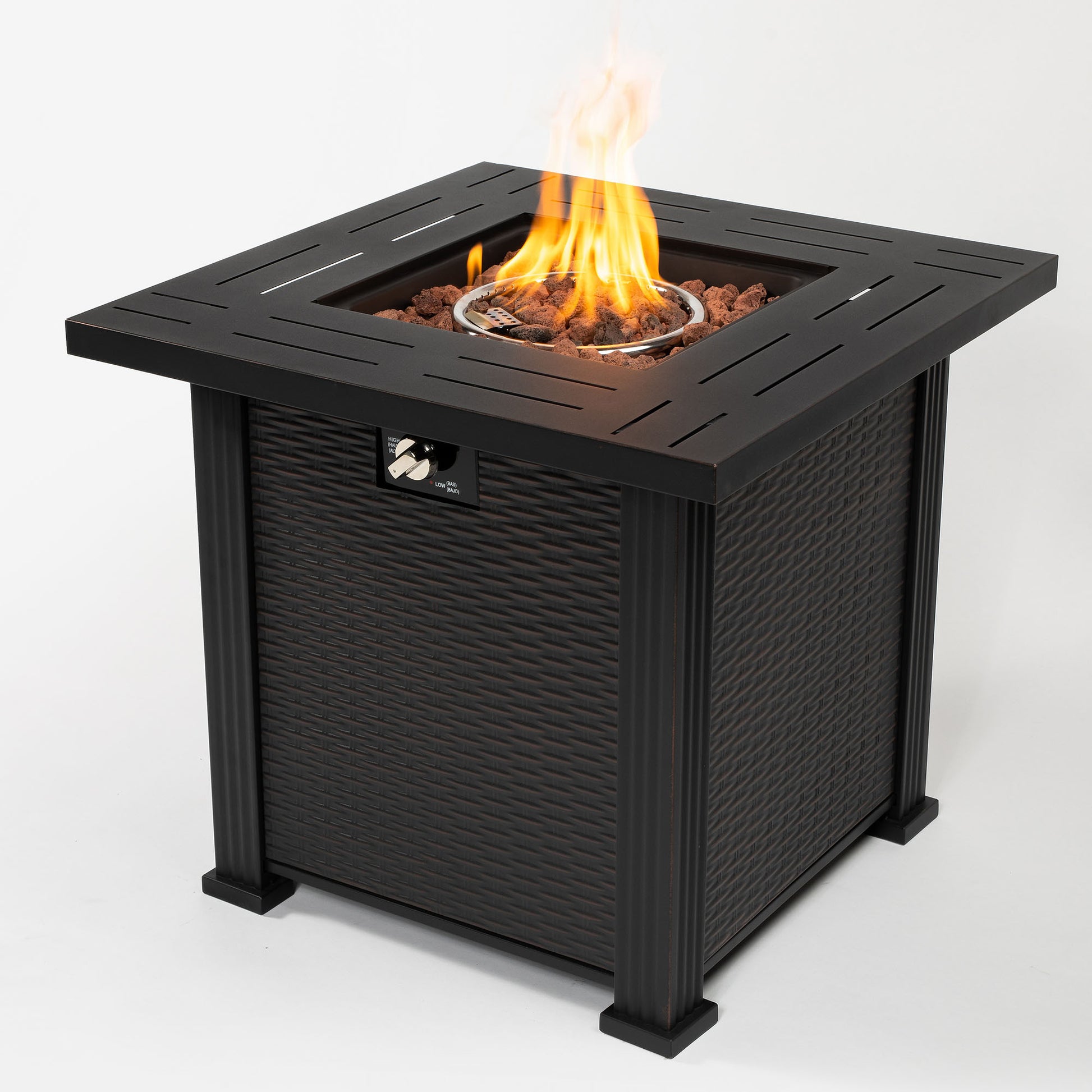 28Inch Square Fire Pit Table Brown Steel