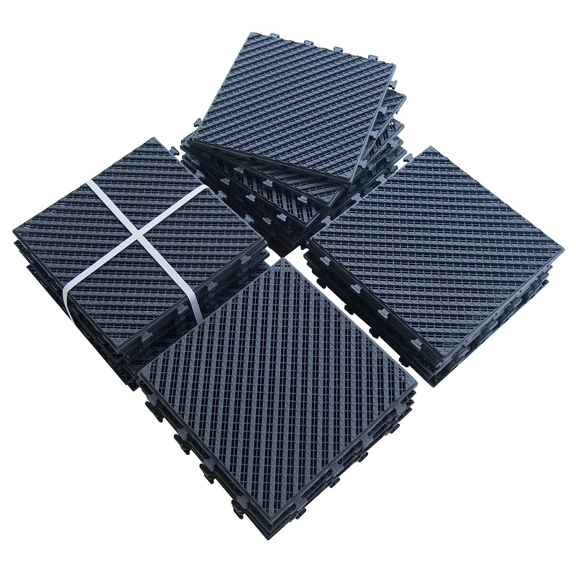 Patio Interlocking Deck Tiles, 12"X12" Square Composite Decking Tiles, Four Slat Plastic Outdoor Flooring Tile All Weather For Balcony Porch Backyard, Dark Gray, Pack Of 27 Dark Gray Plastic