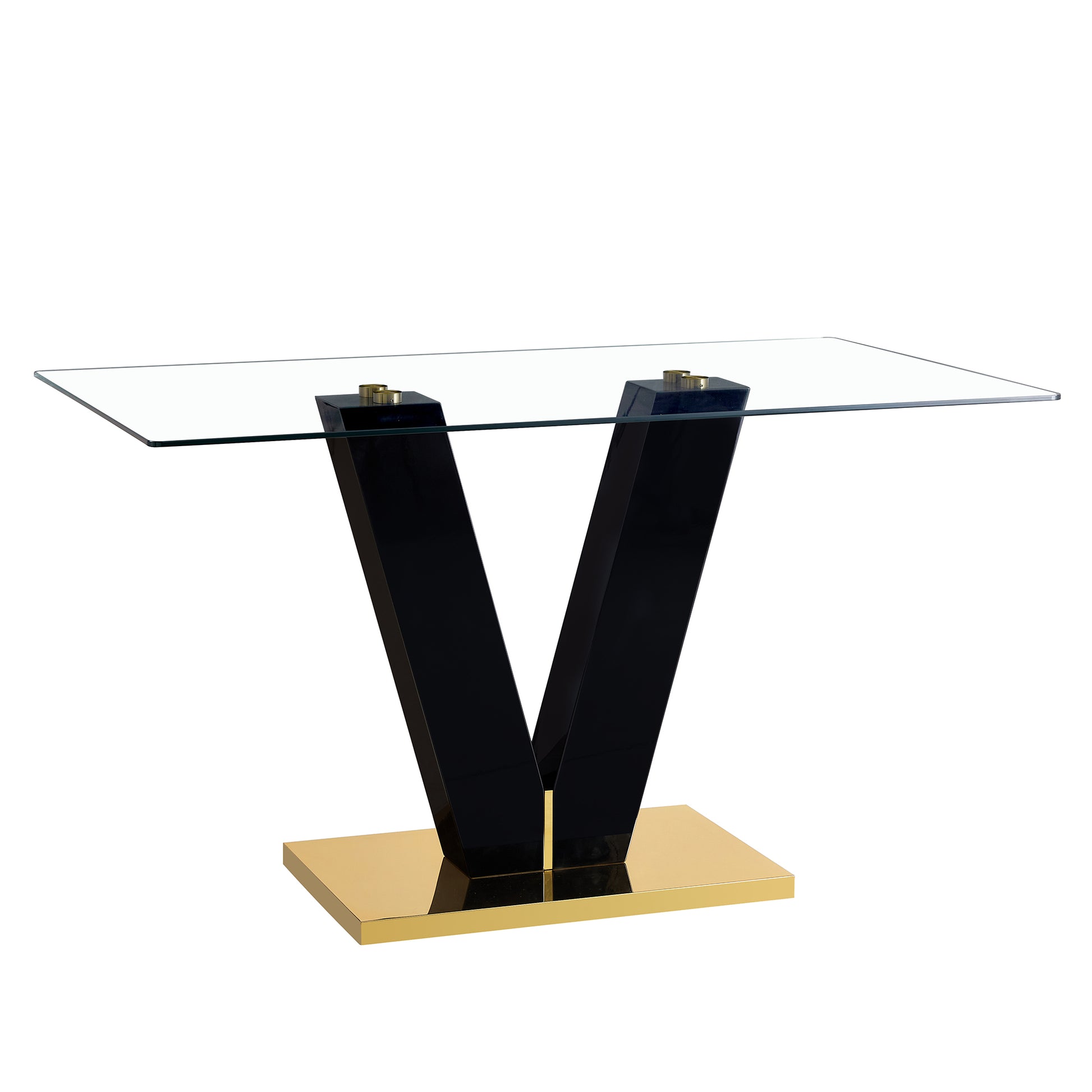 Large Modern Minimalist Rectangular Glass Dining Table For 6 8 With 0.4" Tempered Glass Tabletop And Mdf Slab V Shaped Bracket,For Kitchen Dining Living Meeting Room Banquet Hall F V Transparent Glass