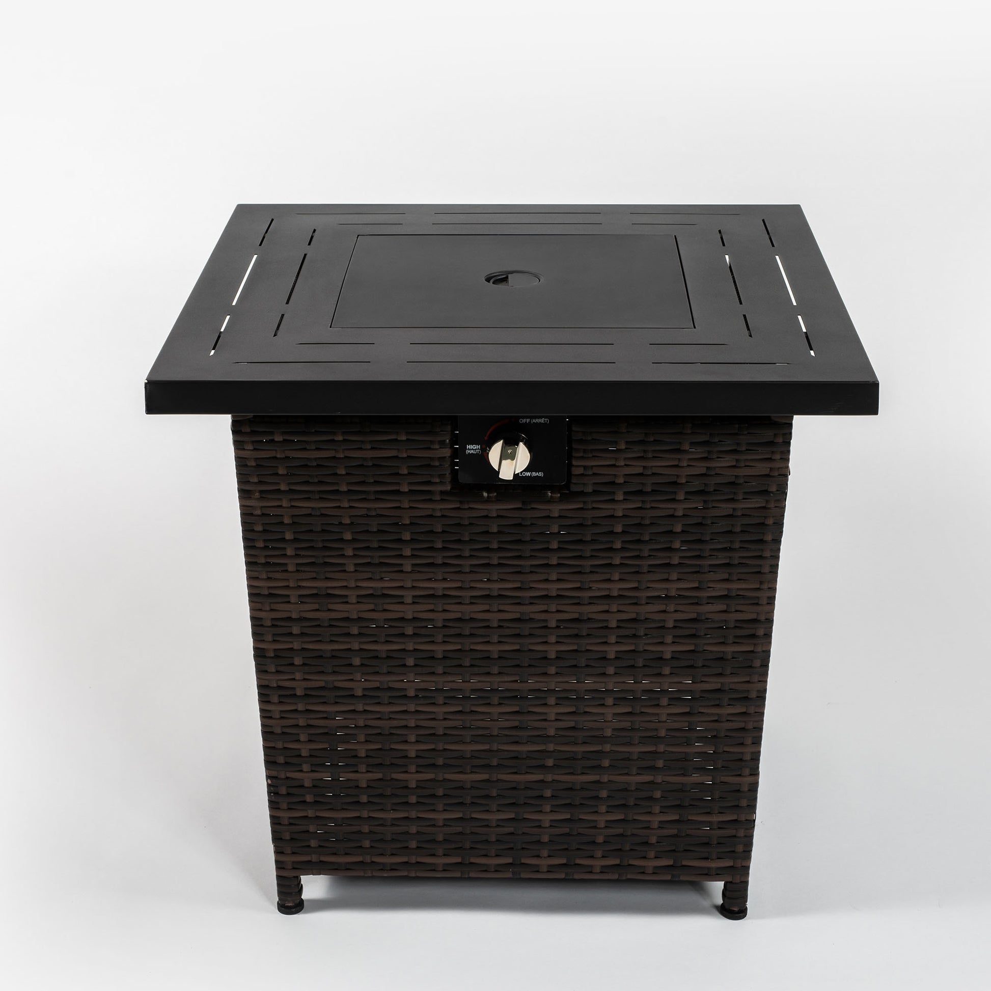 28Inch Wicker Square Fire Pit Table Black Brown Rattan