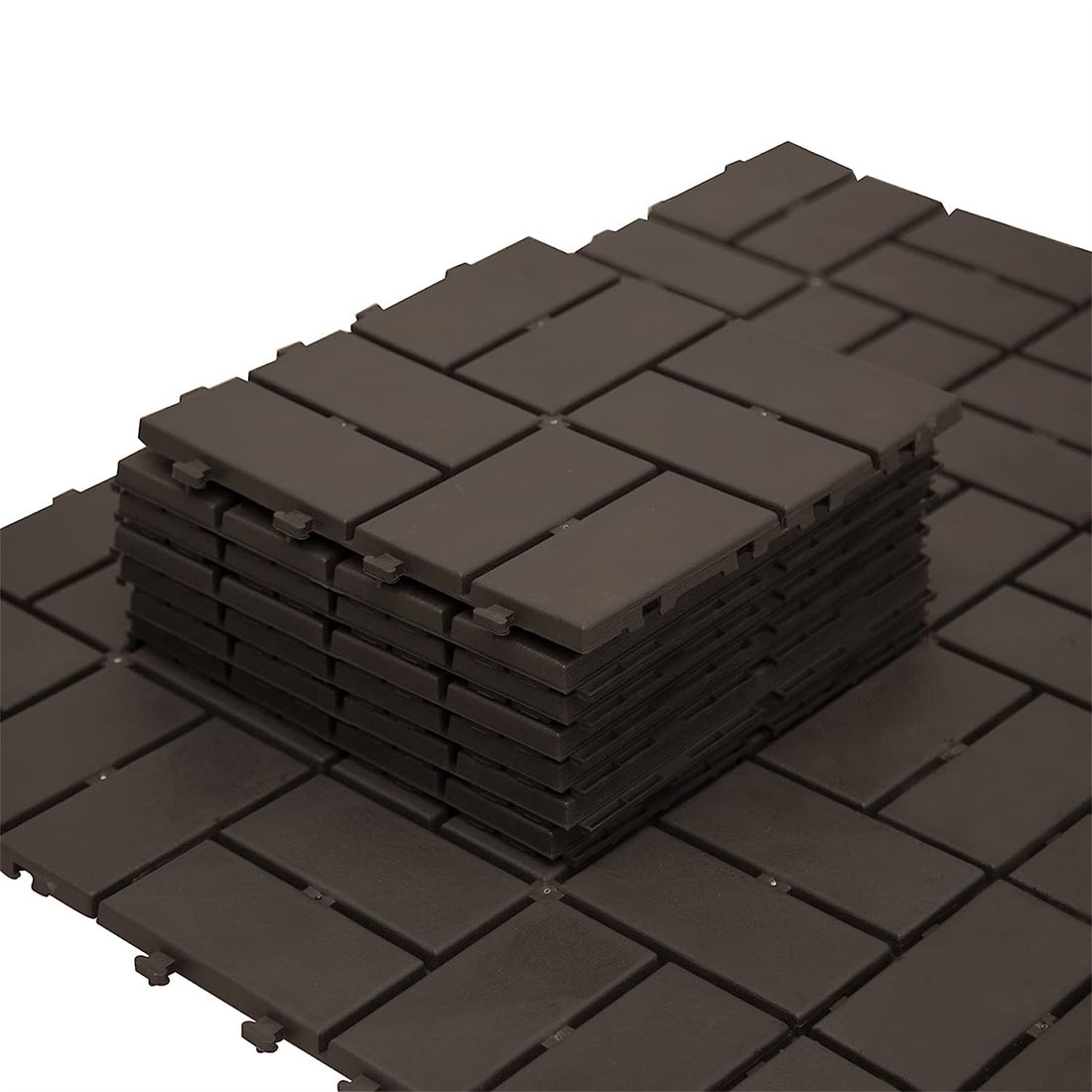 Patio Interlocking Deck Tiles, 12"X12" Square Composite Decking Tiles, Four Slat Plastic Outdoor Flooring Tile All Weather For Balcony Porch Backyard Brown, Pack Of 9 Brown Plastic