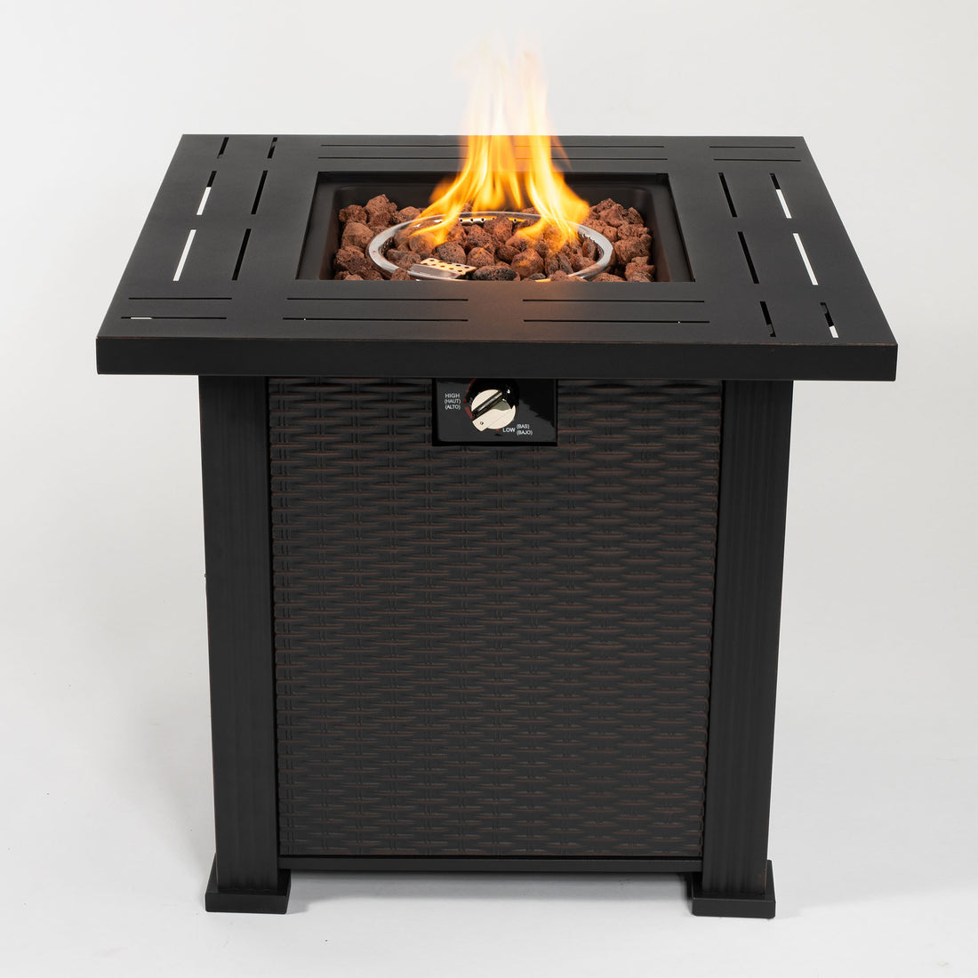 28Inch Square Fire Pit Table Brown Steel