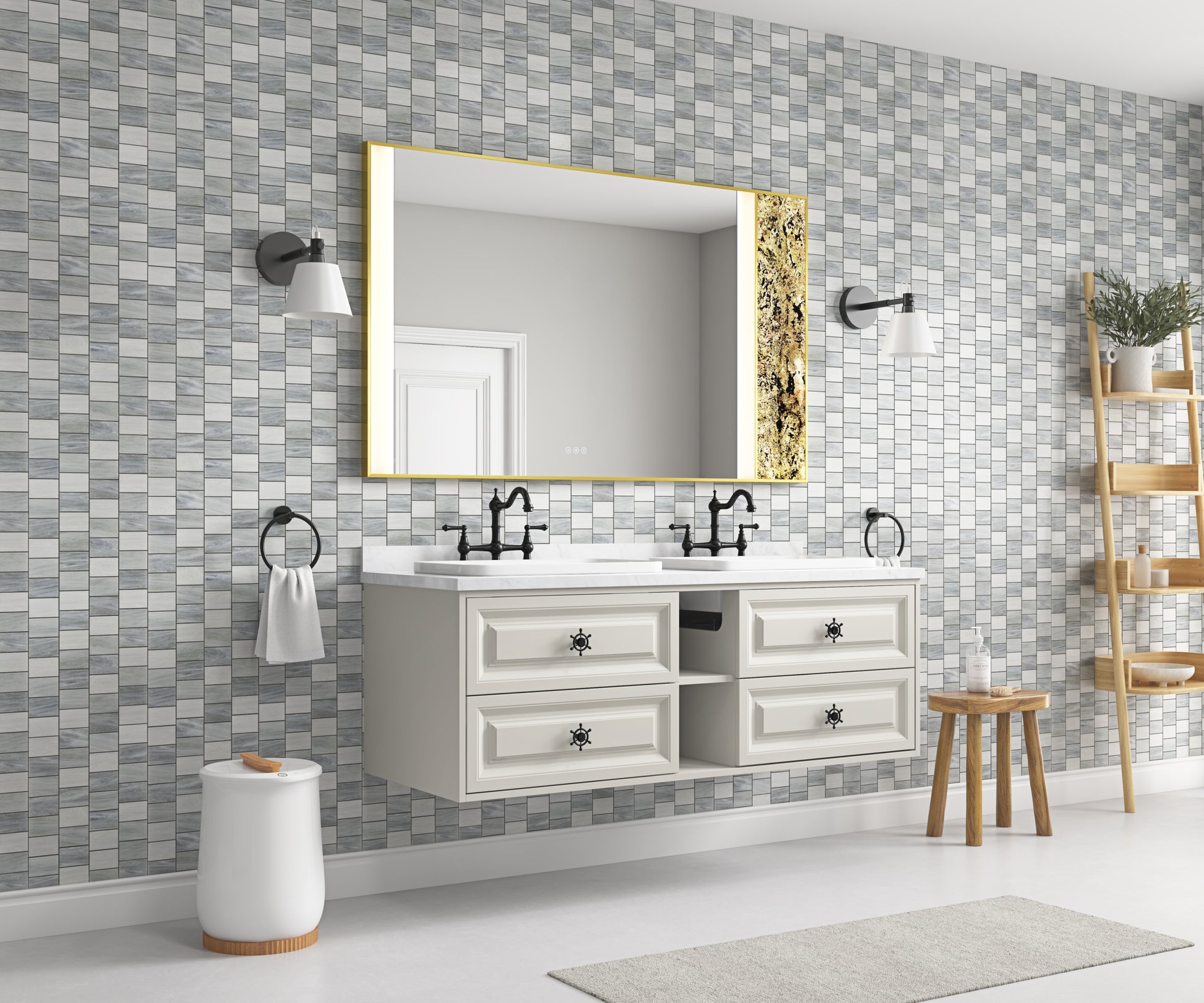 60 X 36Inch Led Mirror Bathroom Vanity Mirror With Back Light, Wall Mount Anti Fog Memory Large Adjustable Vanity Mirrornatural Stone Decoration Decoration Follows Led Changes Gold Aluminium