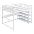 Full Size Loft Bed With Storage Shelves And Under Bed Desk, White Box Spring Not Required Full White Wood Bedroom Pine