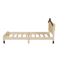 Twin Size Wood Platform Bed With House Shaped Headboard And Motion Activated Night Lights Cream Walnut Cream Wood