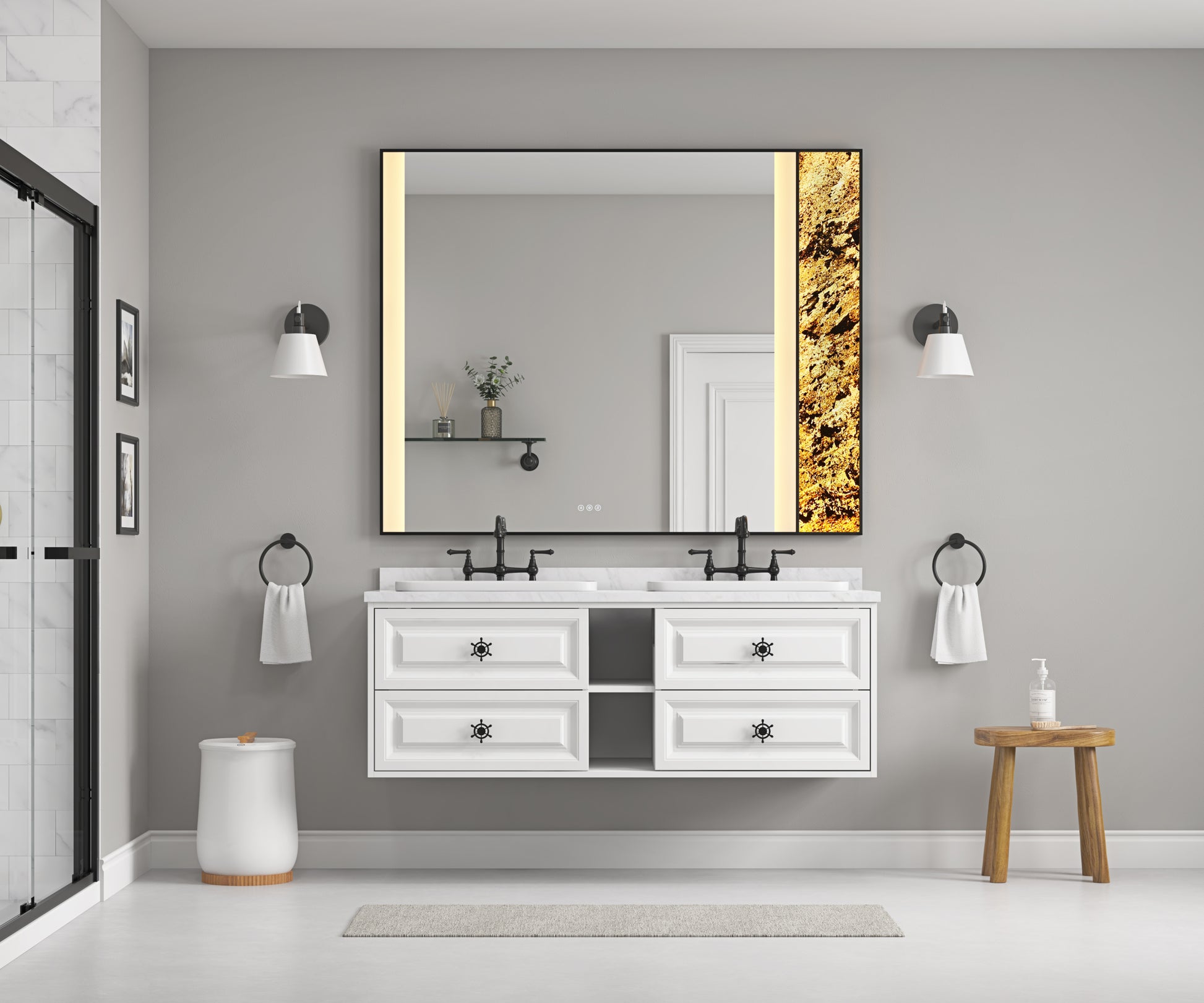 60*23*21In Wall Hung Doulble Sink Bath Vanity Cabinet Only In Bathroom Vanities Without Tops White Abs Steel Q235 Wood Pvc