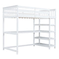 Twin Size Loft Bed With Storage Shelves And Under Bed Desk, White White Pine