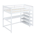 Twin Size Loft Bed With Storage Shelves And Under Bed Desk, White White Pine