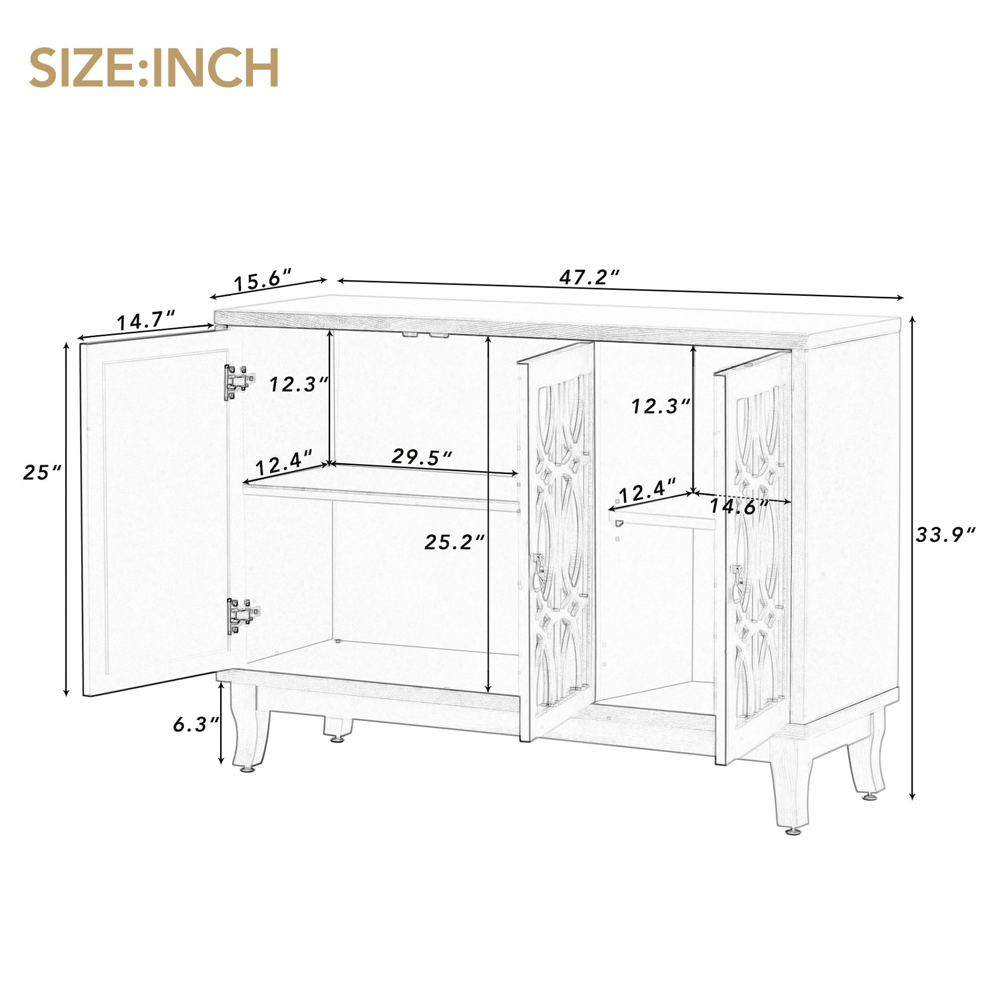 Sideboard With Glass Doors, 3 Door Mirrored Buffet Cabinet With Silver Handle For Living Room, Hallway, Dining Room Natural Wood Wash Natural Wood Wash Mdf