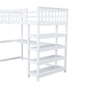 Twin Size Loft Bed With Storage Shelves And Under Bed Desk, White White Pine