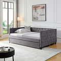 Sofa Bed With Wheels, Upgraded Velvet Upholstered Sofa Bed, With Button And Copper Nail On Square Arms,Bedroom Living Room Furniture Gray,Full,82.75