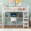 Full Size Loft Bed With Storage Shelves And Under Bed Desk, White Box Spring Not Required Full White Wood Bedroom Pine