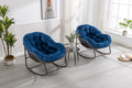 Outdoor Rattan Rocking Chair,Padded Cushion Rocker Recliner Chair Outdoor For Front Porch, Living Room, Patio, Garden, Navy Blue Navy Blue Cotton Steel