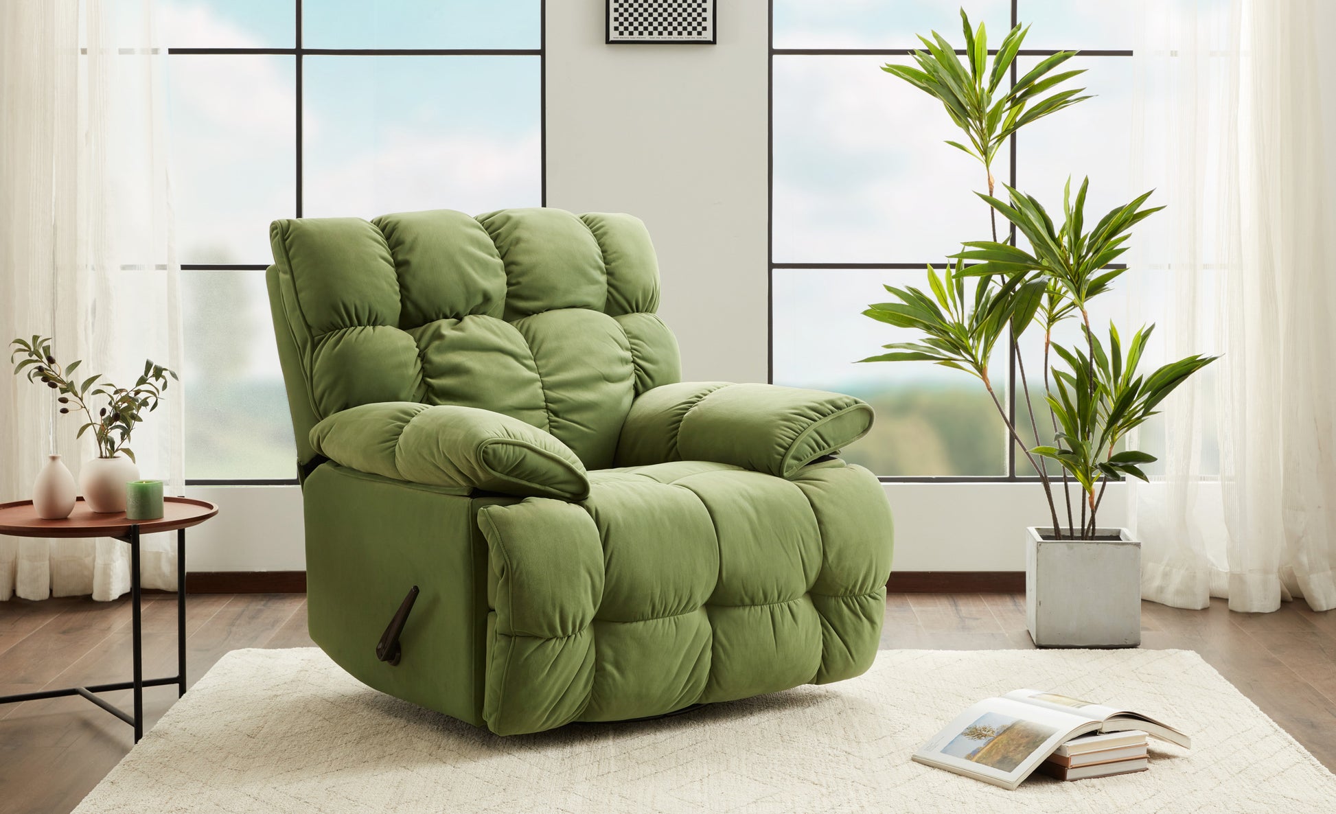 Classic Recliner S1 Lime Green Velvet Metal Primary Living Space Soft Fabric