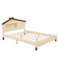 Full Size Wood Platform Bed With House Shaped Headboard And Motion Activated Night Lights Cream Walnut Cream Wood