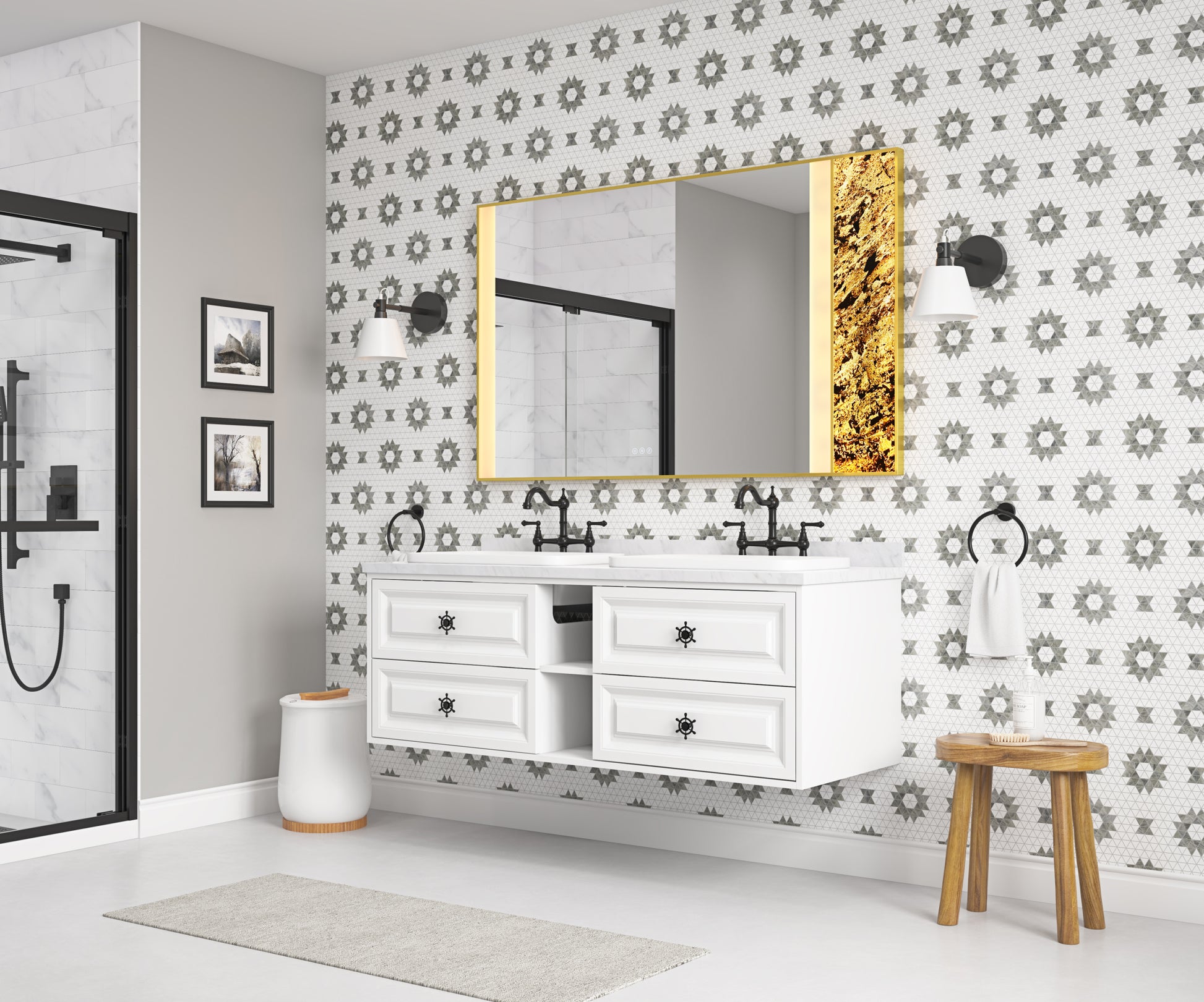 60*23*21In Wall Hung Doulble Sink Bath Vanity Cabinet Only In Bathroom Vanities Without Tops White Abs Steel Q235 Wood Pvc