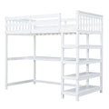 Twin Size Loft Bed With Storage Shelves And Under Bed Desk, White White Pine