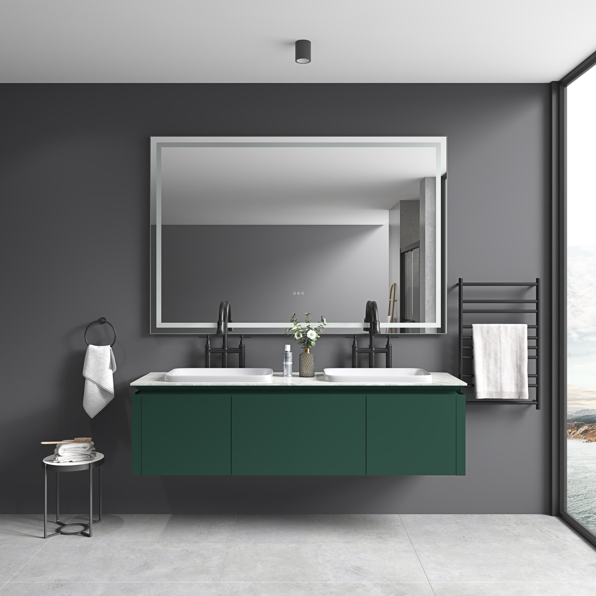 84In. W X 48In. H Oversized Rectangular Black Framed Led Mirror Anti Fog Dimmable Wall Mount Bathroom Vanity Mirror Hd Wall Mirror Kit For Gym And Dance Studio 48X 84Inches With Safety Ba Matte Black Aluminium