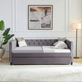 Sofa Bed With Wheels, Upgraded Velvet Upholstered Sofa Bed, With Button And Copper Nail On Square Arms,Bedroom Living Room Furniture Gray,Full,82.75