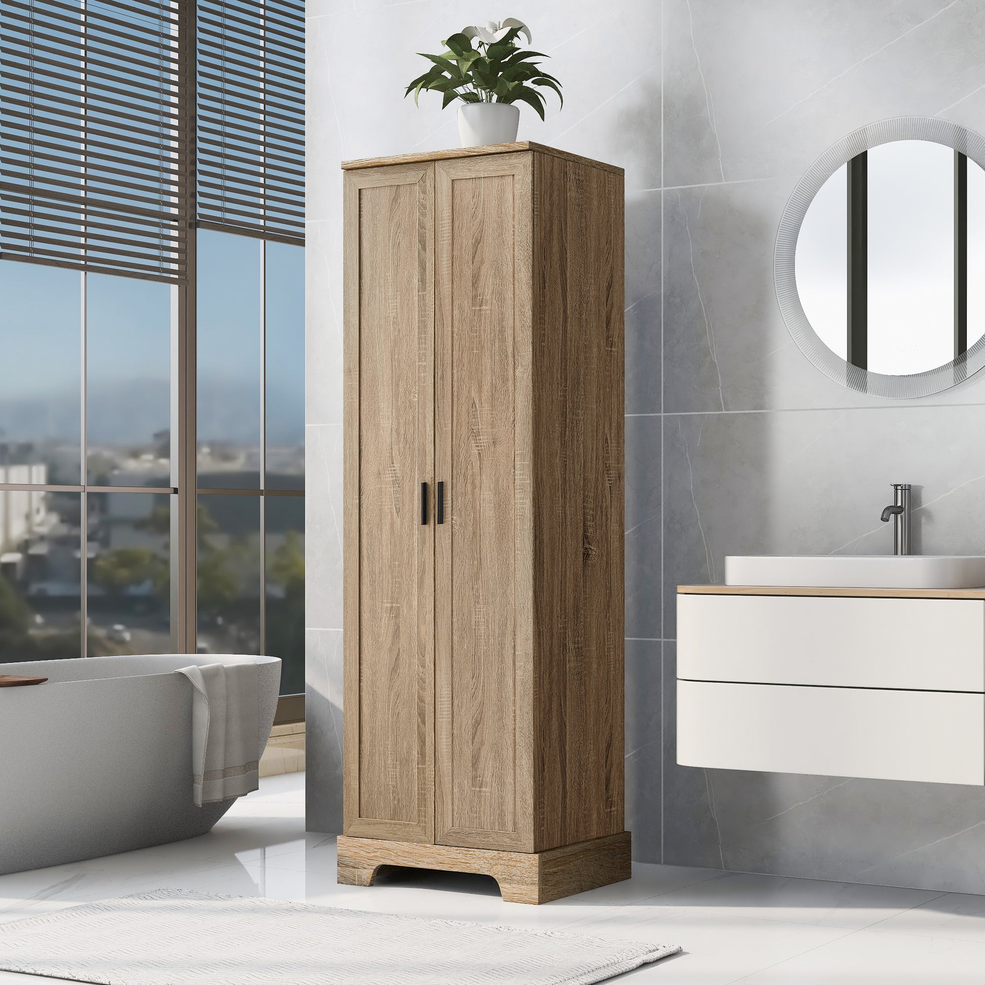 Storage Cabinet With Two Doors For Bathroom, Office, Adjustable Shelf, Mdf Board, Brown Old Sku:Wf302824Aad Brown Mdf