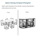 Modern 7 Piece Dining Table Set With Faux Marble Compact 55Inch Kitchen Table Set For 6, Black White Metal White Black Seats 6 Metal Dining Room Modern Dining Table With Chair Iron