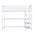 Twin Size Loft Bed With Storage Shelves And Under Bed Desk, White White Pine