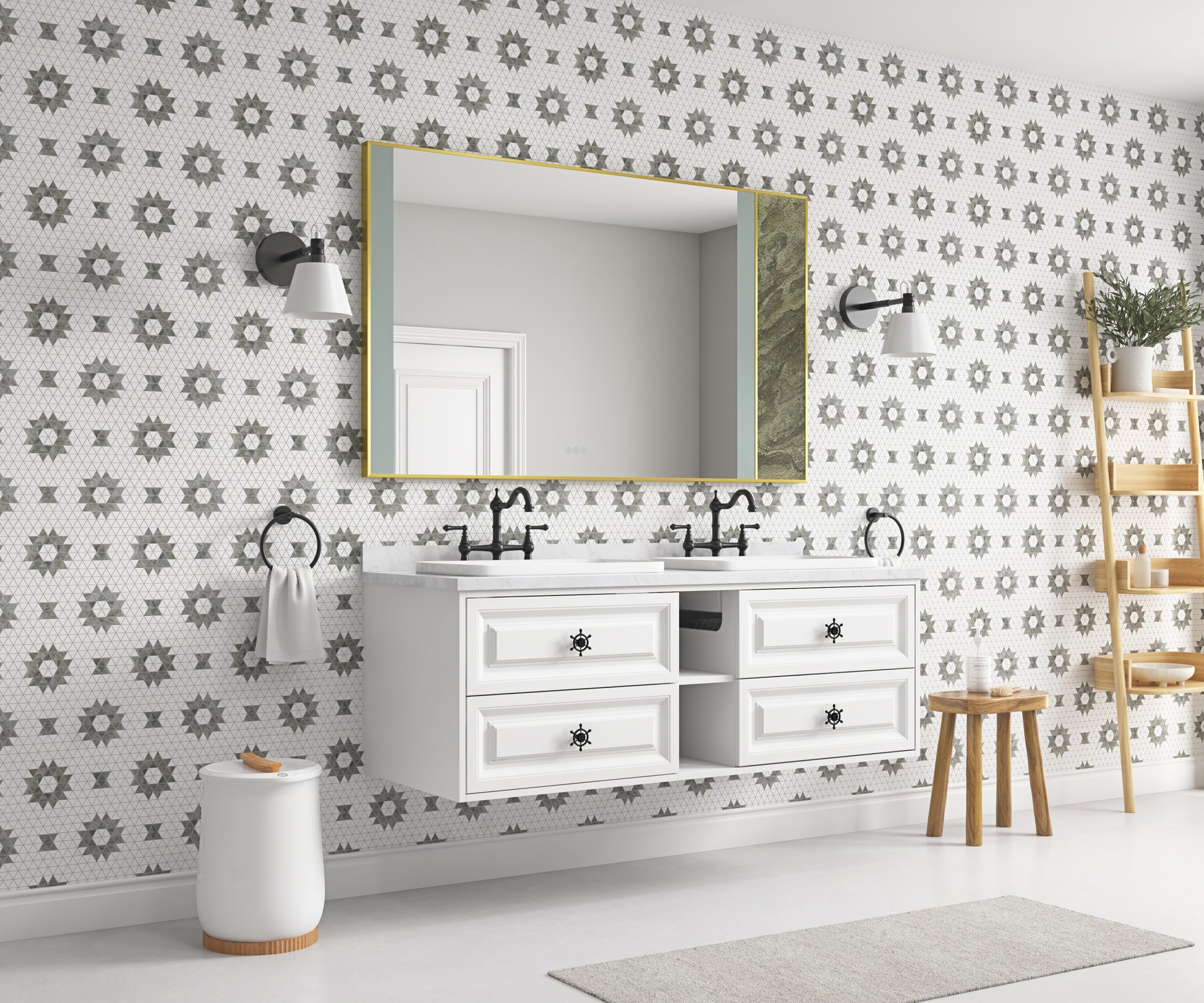 60*23*21In Wall Hung Doulble Sink Bath Vanity Cabinet Only In Bathroom Vanities Without Tops White Abs Steel Q235 Wood Pvc