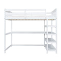 Full Size Loft Bed With Storage Shelves And Under Bed Desk, White Box Spring Not Required Full White Wood Bedroom Pine