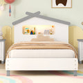 Twin Size Wood Platform Bed With House Shaped Headboard And Motion Activated Night Lights White Gray White Wood