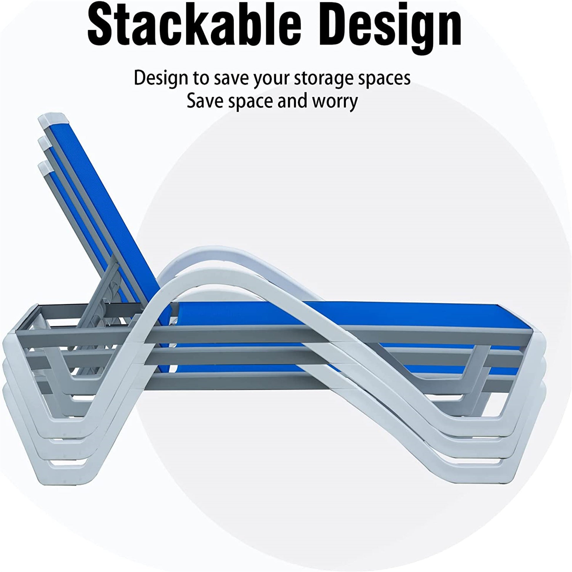 Patio Chaise Lounge Adjustable Aluminum Pool Lounge Chairs With Arm All Weather Pool Chairs For Outside,In Pool,Lawn Blue, 1 Lounge Chair 1 Plastic Table Blue Aluminium
