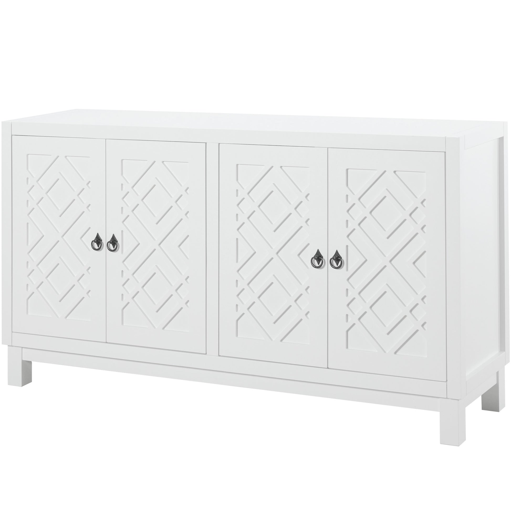 Large Storage Space Sideboard, 4 Door Buffet Cabinet With Pull Ring Handles For Living Room, Dining Room White White Mdf