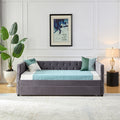 Daybed With Trundle Sofa Bed, Upgraded Velvet Upholstered Sofa Bed, With Button And Copper Nail On Square Arms,Bedroom Living Room Furniture Grey,Twin,83.47