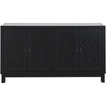 Large Storage Space Sideboard, 4 Door Buffet Cabinet With Pull Ring Handles For Living Room, Dining Room Black Black Mdf