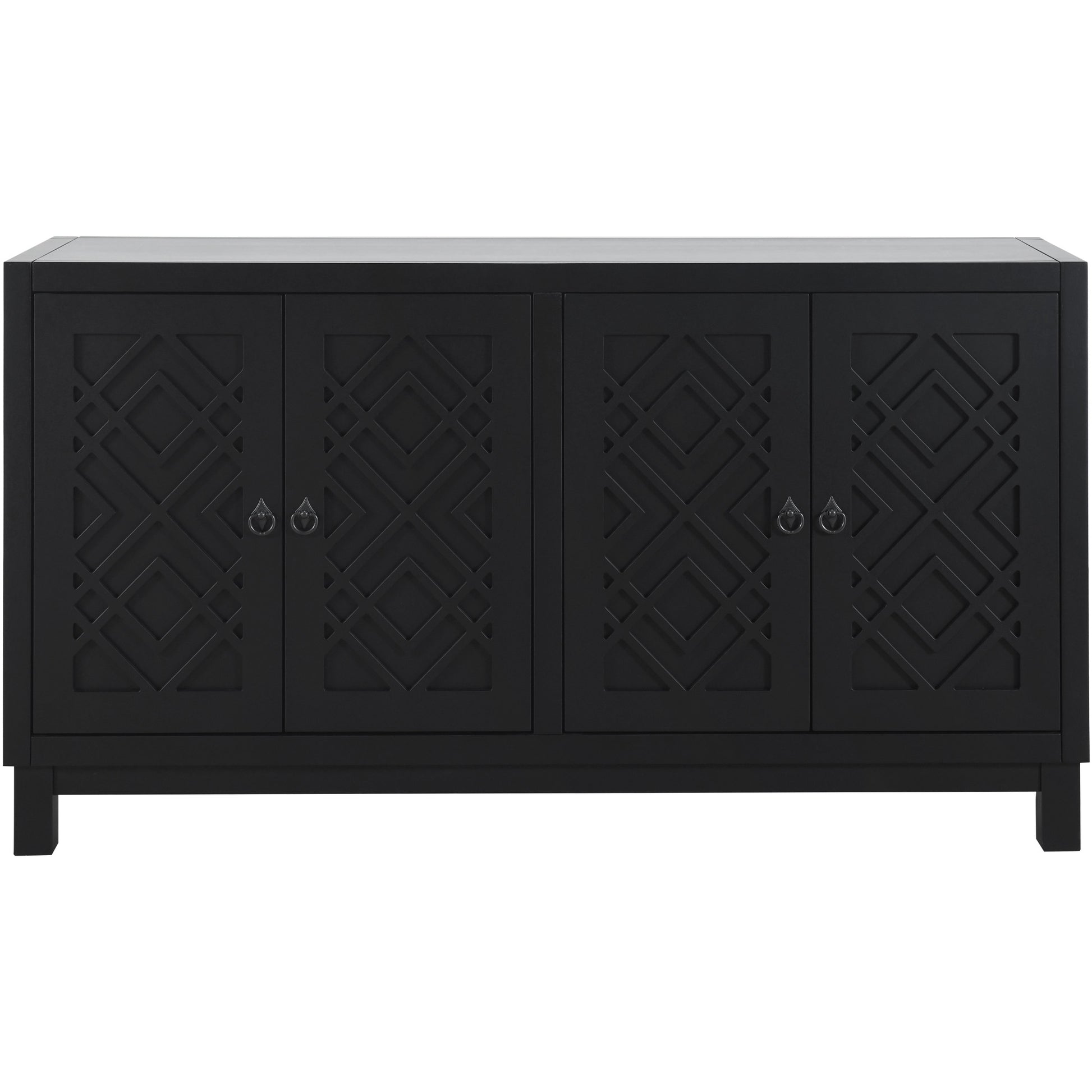 Large Storage Space Sideboard, 4 Door Buffet Cabinet With Pull Ring Handles For Living Room, Dining Room Black Black Mdf