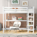 Twin Size Loft Bed With Storage Shelves And Under Bed Desk, White White Pine