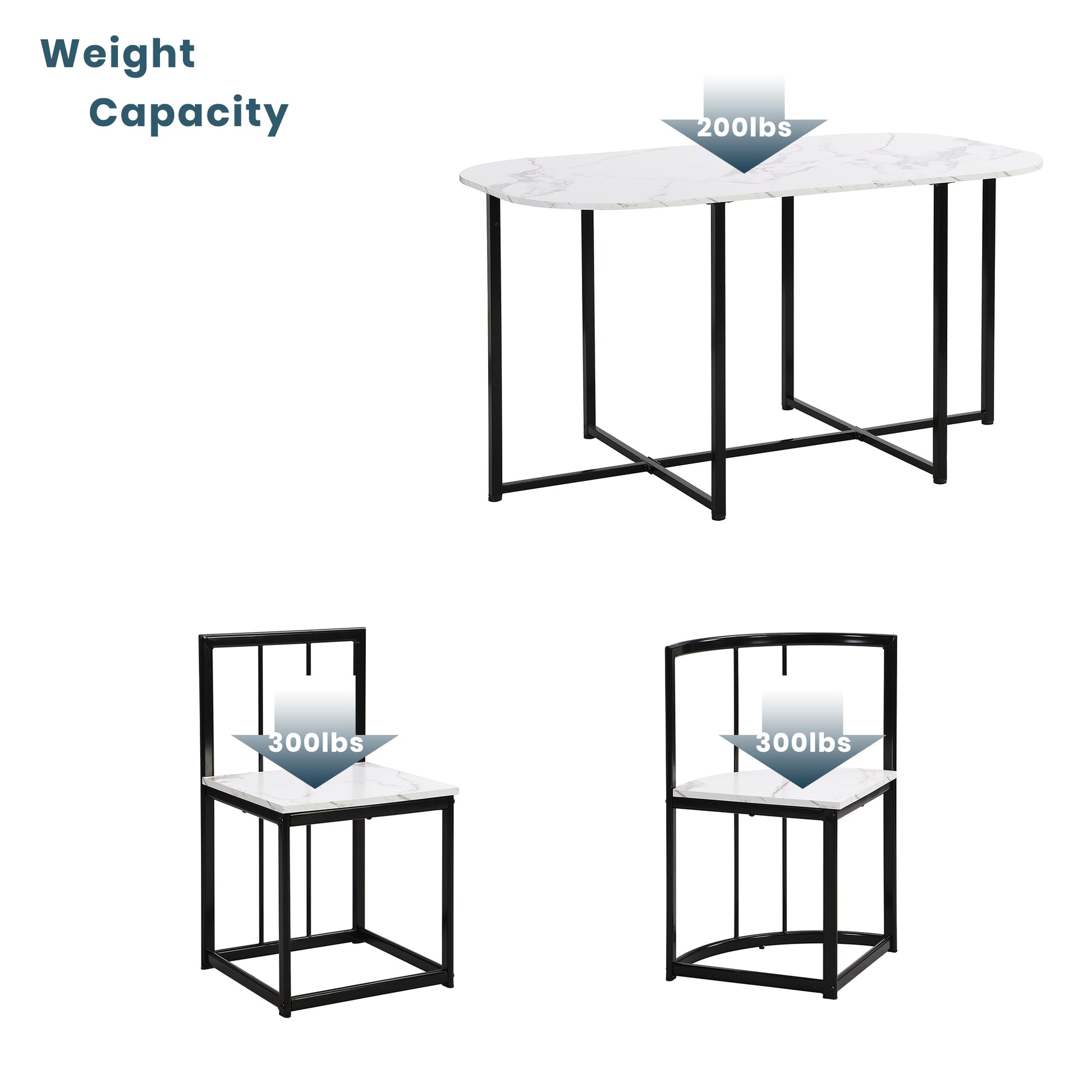 Modern 7 Piece Dining Table Set With Faux Marble Compact 55Inch Kitchen Table Set For 6, Black White Metal White Black Seats 6 Metal Dining Room Modern Dining Table With Chair Iron