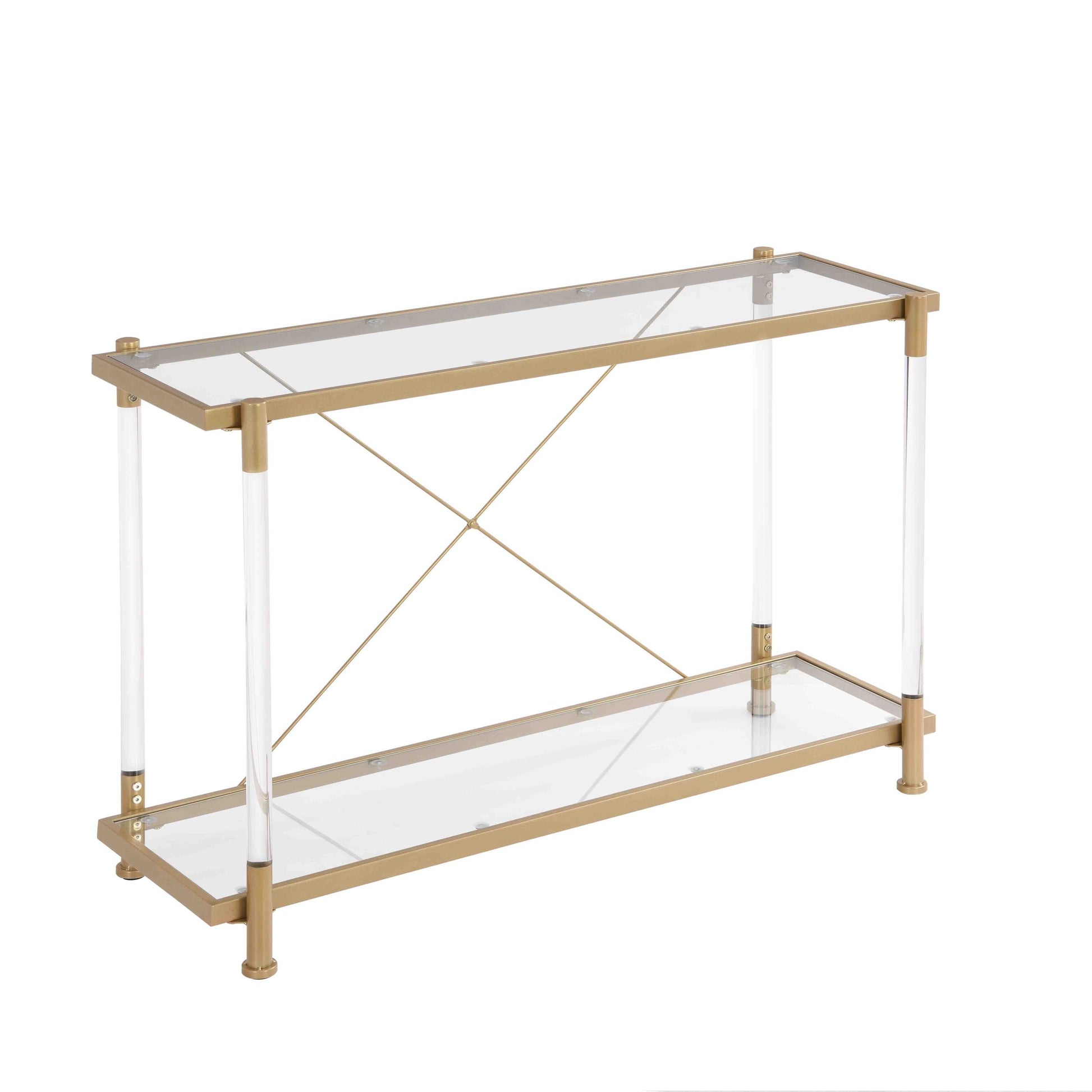 43.31'' Golden Glass Sofa Table, Acrylic Side Table, Console Table For Living Roome& Bedroom Golden Glass Iron
