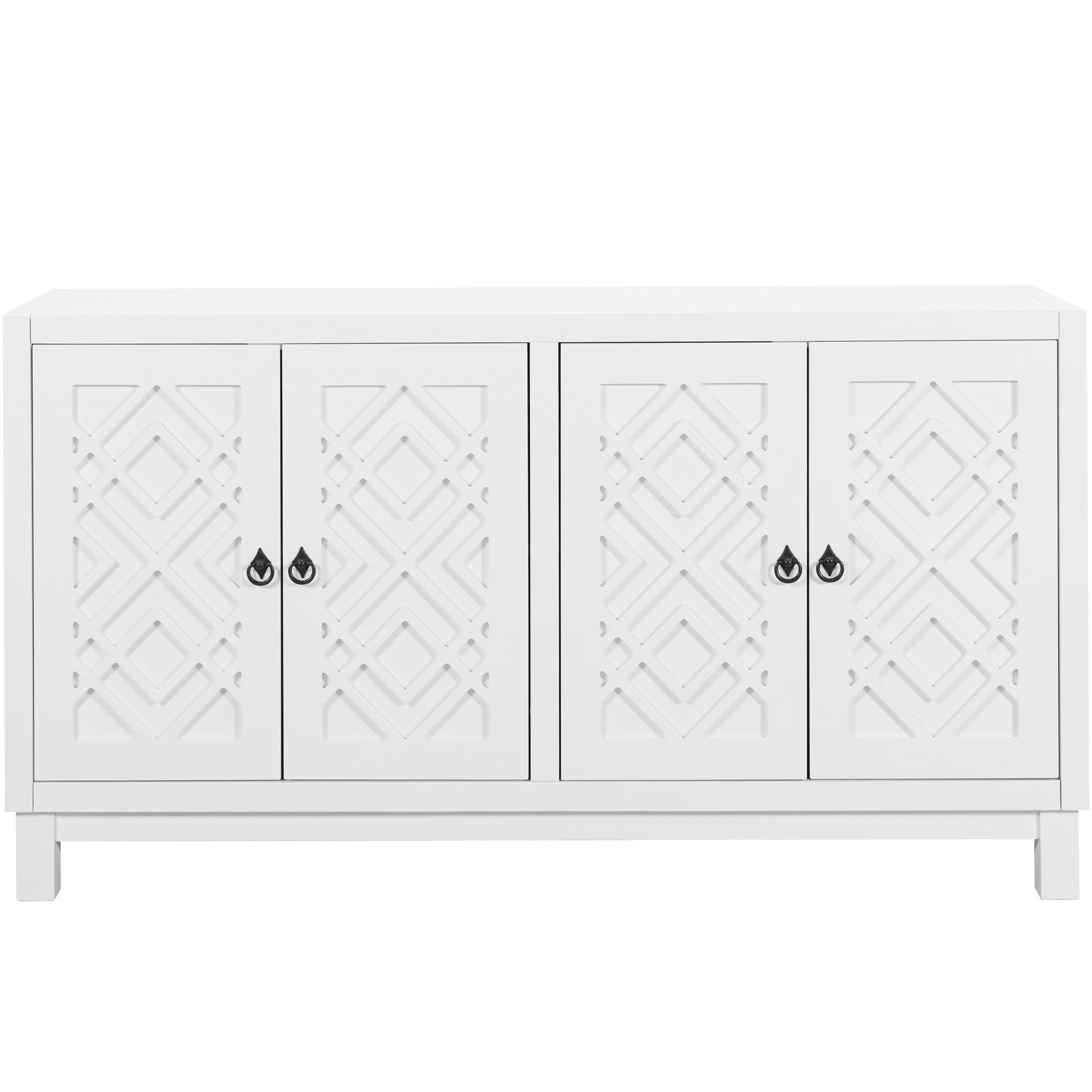 Large Storage Space Sideboard, 4 Door Buffet Cabinet With Pull Ring Handles For Living Room, Dining Room White White Mdf