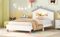 Twin Size Wood Platform Bed With House Shaped Headboard And Motion Activated Night Lights White Gray White Wood