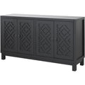 Large Storage Space Sideboard, 4 Door Buffet Cabinet With Pull Ring Handles For Living Room, Dining Room Black Black Mdf