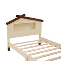 Twin Size Wood Platform Bed With House Shaped Headboard And Motion Activated Night Lights Cream Walnut Cream Wood