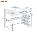 Twin Size Loft Bed With Storage Shelves And Under Bed Desk, White White Pine